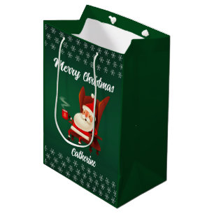 Modern Seasonal Santa Claus Merry Christmas Medium Gift Bag
