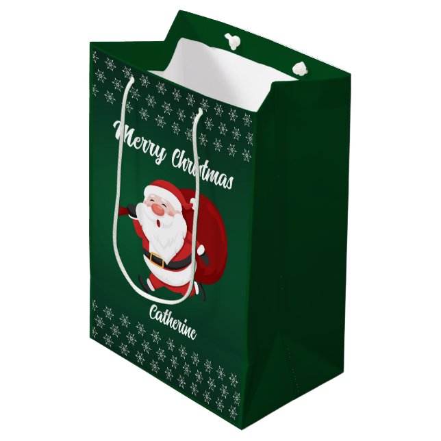Modern Seasonal Santa Claus Merry Christmas   Medium Gift Bag (Front Angled)