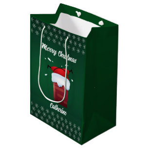 Modern Seasonal Santa Claus Merry Christmas  Medium Gift Bag