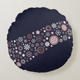 Modern seasonal winter pink snowflakes round pillow