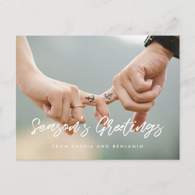 Modern Season's Greetings holiday photo Postcard (Front)