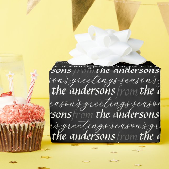 Modern Season's Greetings Pattern Family Wrapping Paper (Birthday Party)