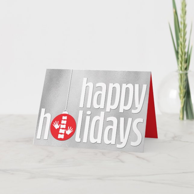 Modern Season's Greetings Silver Red Chiropractic Holiday Card (Front)