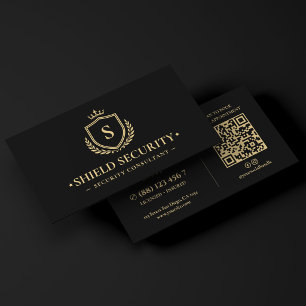 Modern Security Consultant Crown Shield Logo Black Business Card