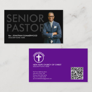 Modern Senior Pastor with Photo Black Business Card