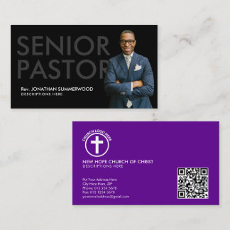 Modern Senior Pastor with Photo Black Business Card