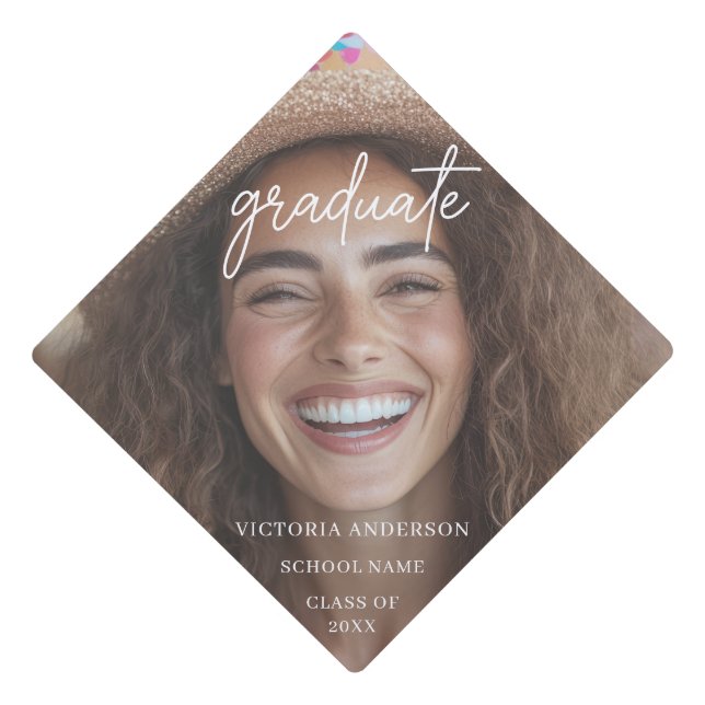 modern senior photo custom personalized graduation cap topper (Front)
