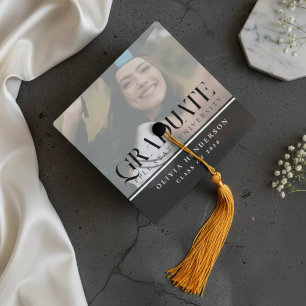 Modern Senior Photo Graduate Typography Graduation Cap Topper