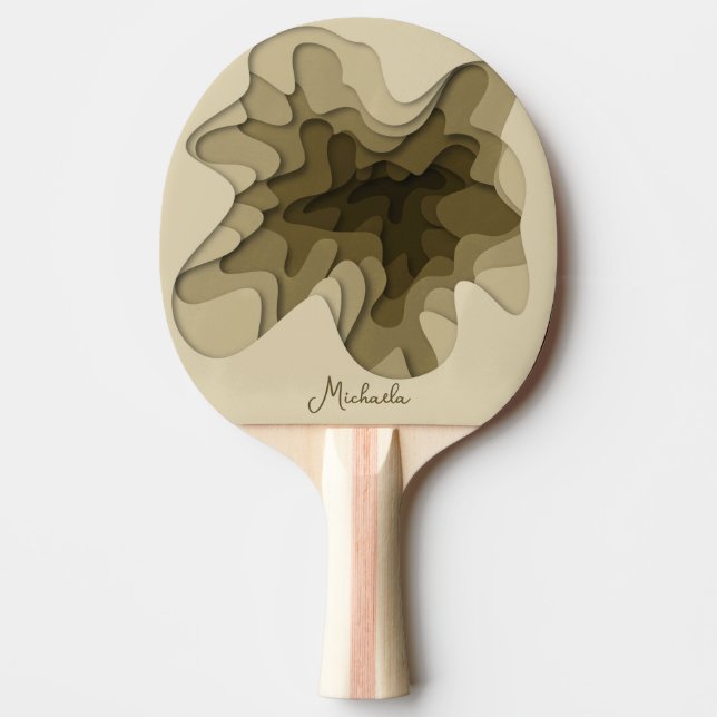 Modern Sepia Brown Abstract Personalized Ping Pong Paddle (Front)