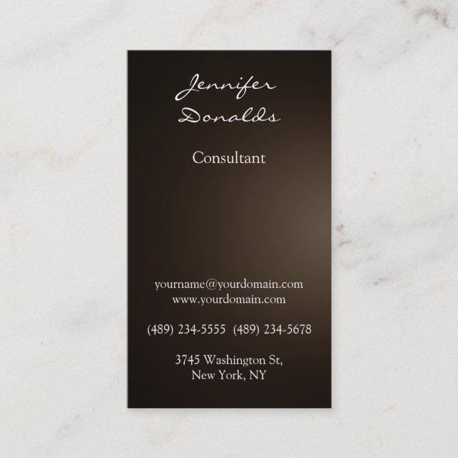 Modern Sepia Brown Colour Handwriting Plain Unique Business Card (Front)