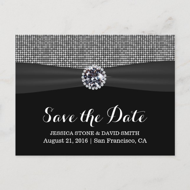 Modern Sequin Silver Glitter Wedding Save the Date Announcement Postcard (Front)