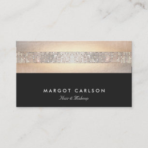 Modern Sequins and Gold Stripes Business Card