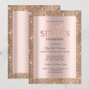 Modern Sequins Frame Rose Gold Sweet 16 Invitation