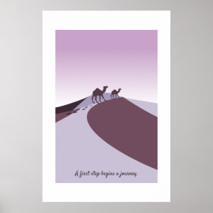 Modern Serene Camels Walking The Desert Purple Art Poster