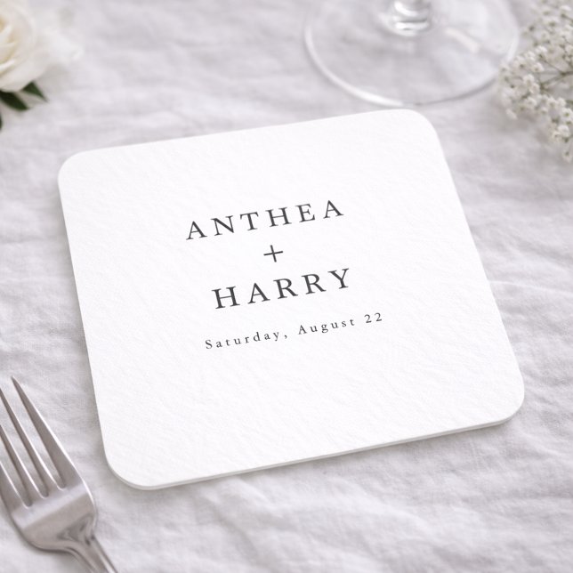 Modern Serif Black White Wedding Paper Coaster (Creator Uploaded)