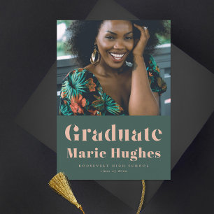 Modern Serif Blush Green Grad Photo Announcement