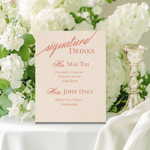 Modern Serif Terracotta Signature Cocktail Wedding Pedestal Sign