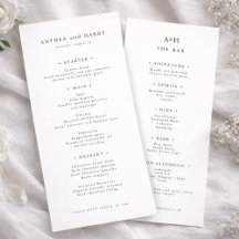 Modern Serif Wedding Dinner And Bar Menu Card
