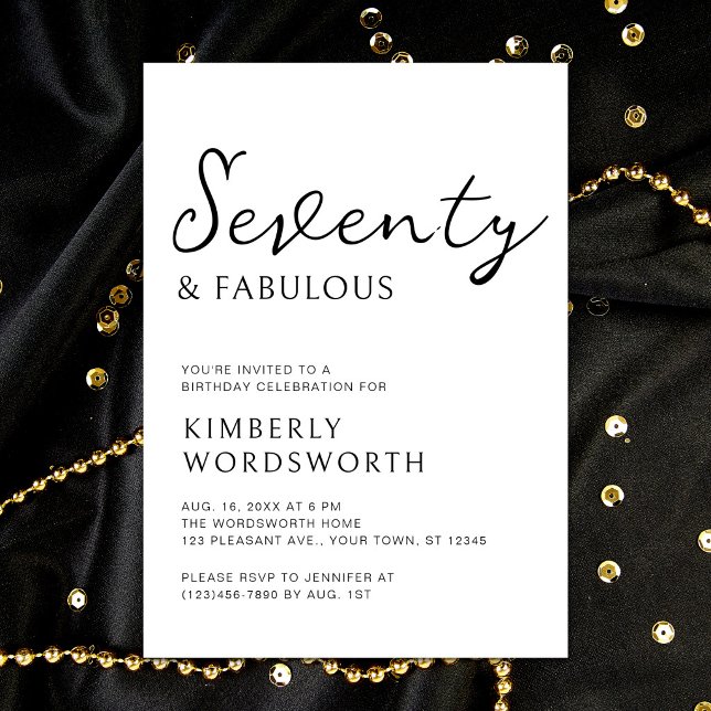 Modern Seventy and Fabulous Script 70th Birthday Invitation (Creator Uploaded)