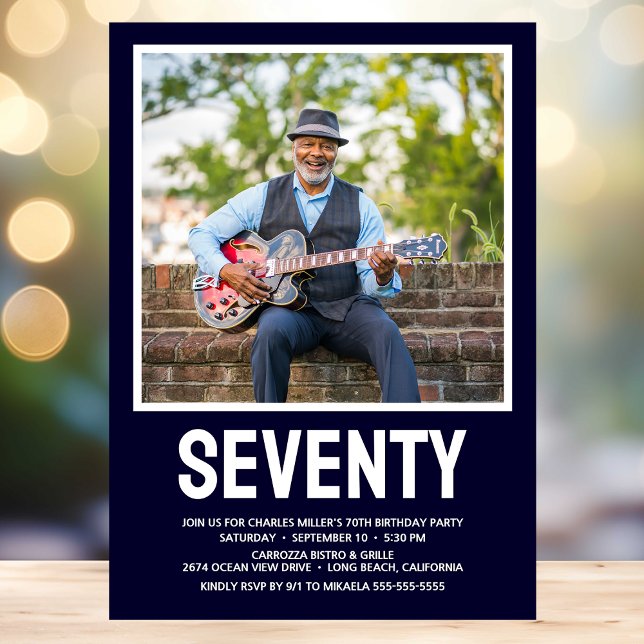 Modern SEVENTY Photo 70th Birthday Party Invitation (Creator Uploaded)