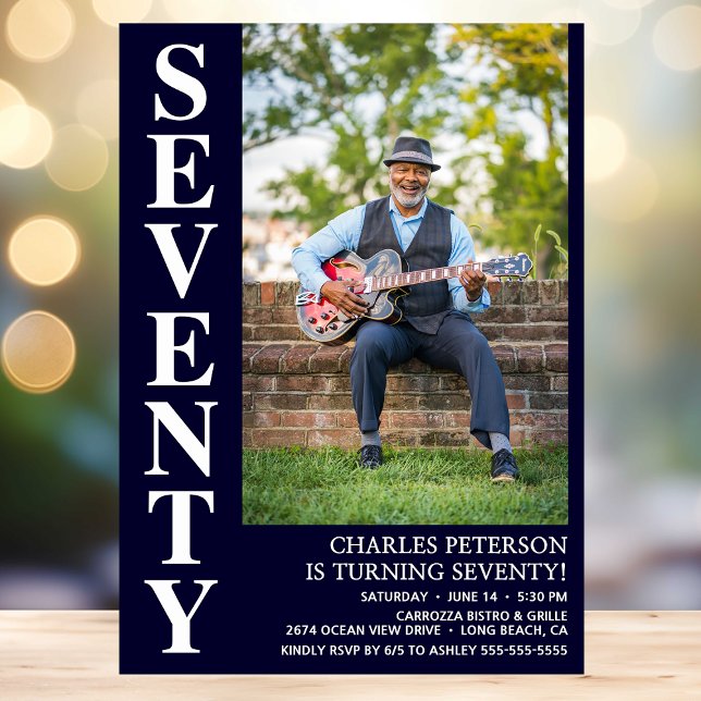 Modern SEVENTY Photo 70th Birthday Party Invitation (Creator Uploaded)