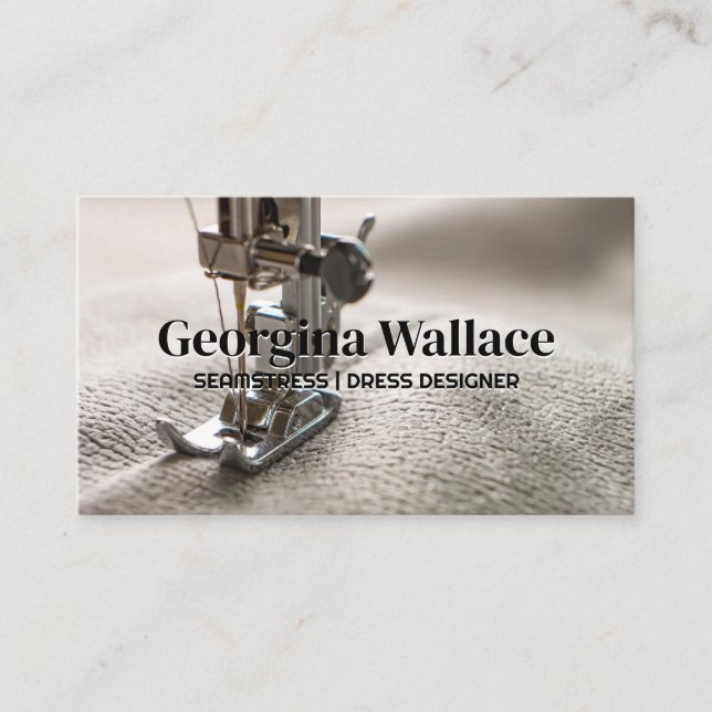Modern Sewing Machine on Fabric Material Business Card (Front)