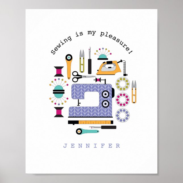 Modern Sewing Supplies and Tools Pattern Poster (Front)