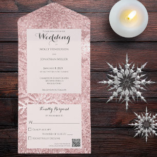 Modern Shades of Pink and Mauve Snowflake QR Code All In One Invitation