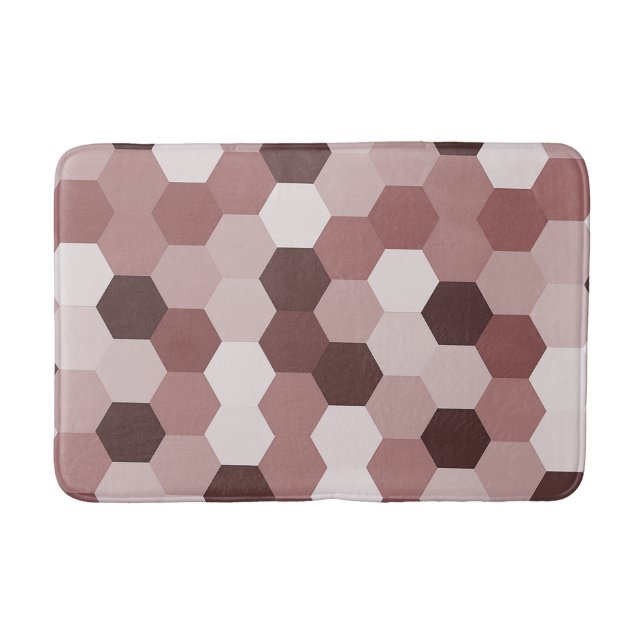 Modern Shades of Reddish Brown Hexagonal Geometric Bath Mat (Front)