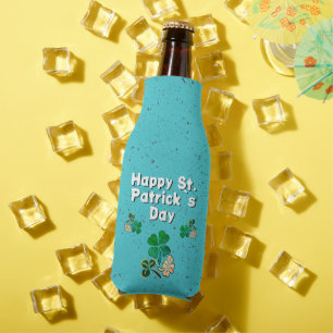 Modern Shamrock Clover Happy St. Patrick`s Day  Bottle Cooler