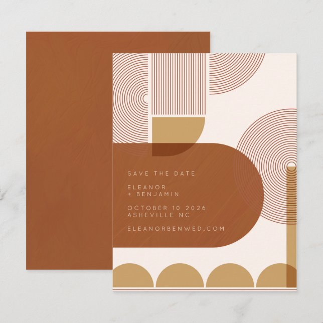 Modern Shapes and Line in Terracotta and Gold Save The Date (Front/Back)