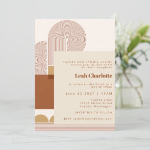 Modern Shapes and Line Terracotta Bat Bar Mitzvah  Invitation