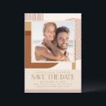 Modern Shapes and Line Terracotta Photo Wedding Save The Date<br><div class="desc">Contemporary Shapes and Lines in Terracotta Wedding Save the Date with Photo</div>