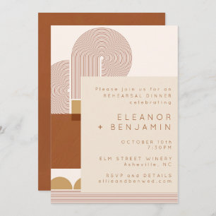 Modern Shapes and Line Terracotta Rehearsal Dinner Invitation