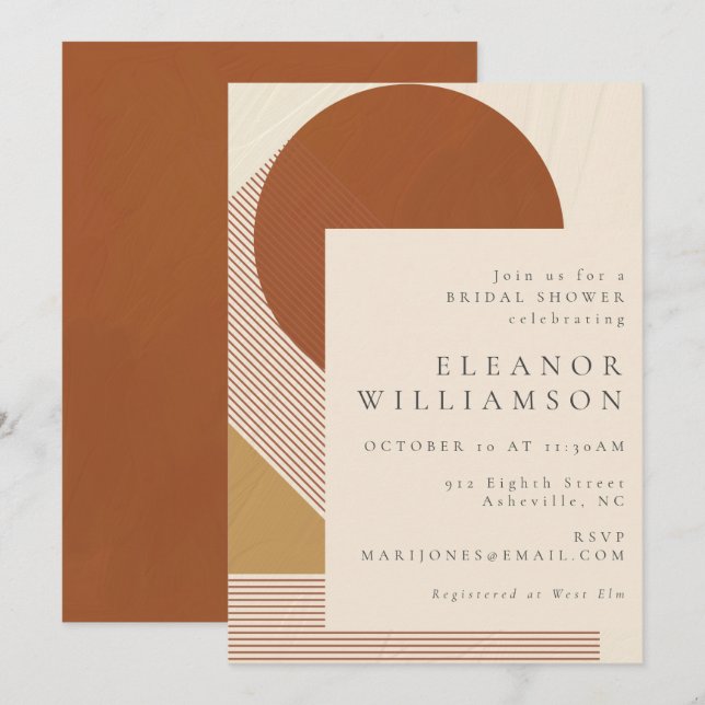 Modern Shapes and Lines Copper Gold Bridal Shower Invitation (Front/Back)