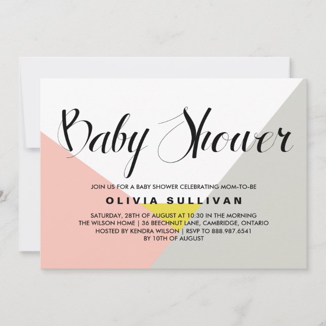 Modern Shapes Blush & Grey Baby Shower Invitation (Front)