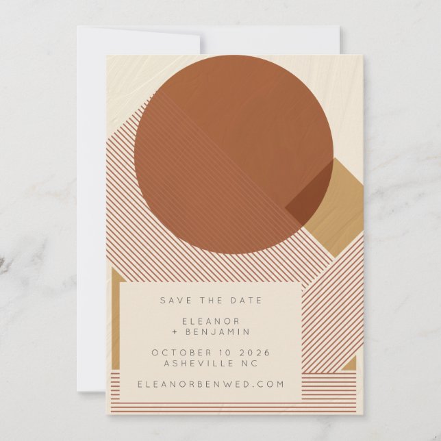 Modern Shapes Lines Copper Gold Wedding Save The Date (Front)