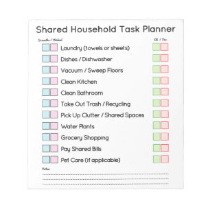 Modern Shared Household Tasks Planner Notepad