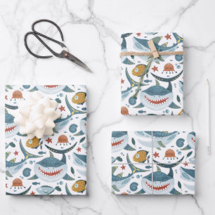 Modern Shark 1st 2nd 3rd Kids Birthday Gifts Party Wrapping Paper Sheet