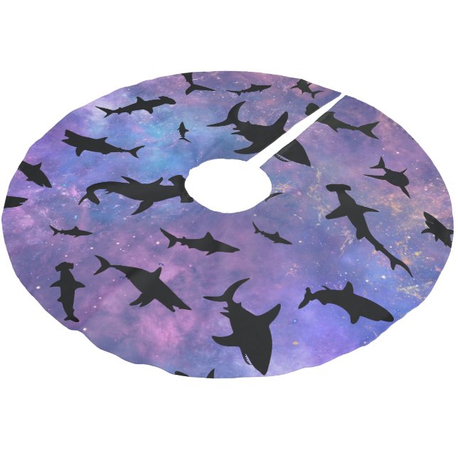 Modern Shark fish gradient colourful galaxy Space Brushed Polyester Tree Skirt (Angled)