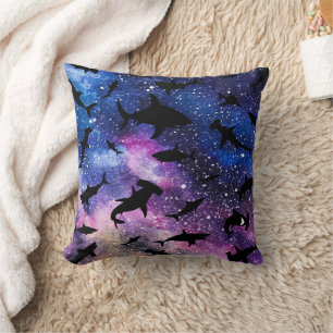 Modern Shark fish gradient colourful galaxy Space Throw Pillow