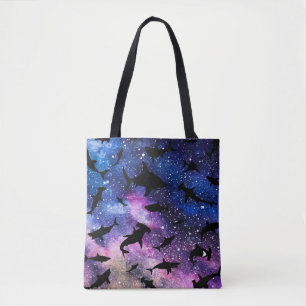 Modern Shark fish gradient colourful galaxy Space Tote Bag