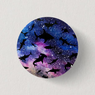 Modern shark fish jaws whale under the sea galaxy 1 inch round button