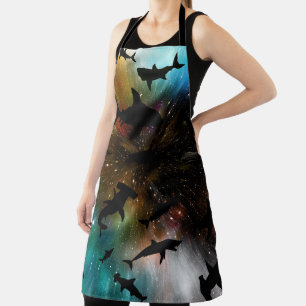 Modern shark fish jaws whale under the sea galaxy apron