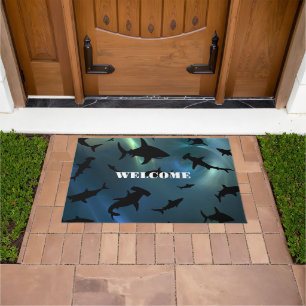 Modern shark fish jaws whale under the sea galaxy doormat