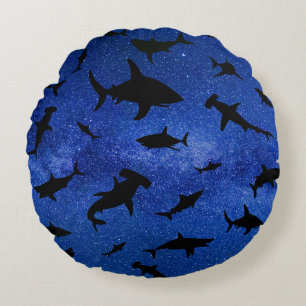 Modern shark fish jaws whale under the sea galaxy round pillow