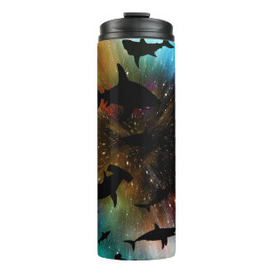 Modern shark fish jaws whale under the sea galaxy thermal tumbler