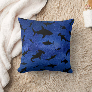 Modern shark fish jaws whale under the sea galaxy throw pillow