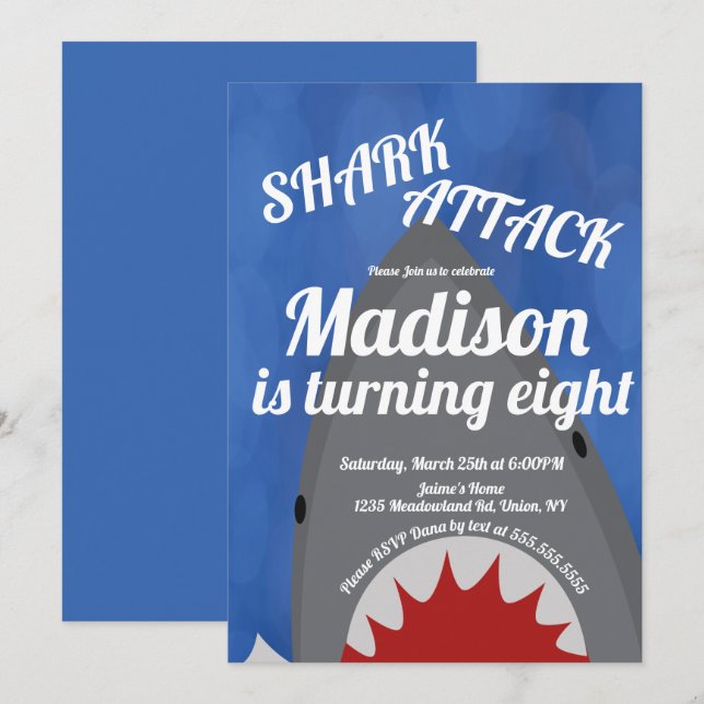 Modern Shark Themed Birthday Party Invitation (Front/Back)