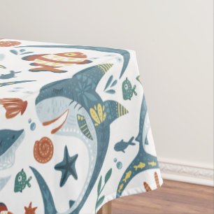 Modern Sharks Seamless Pattern Birthday Kids Tablecloth